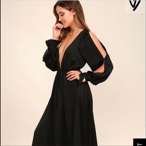 Lulu’s black satin maxi dress